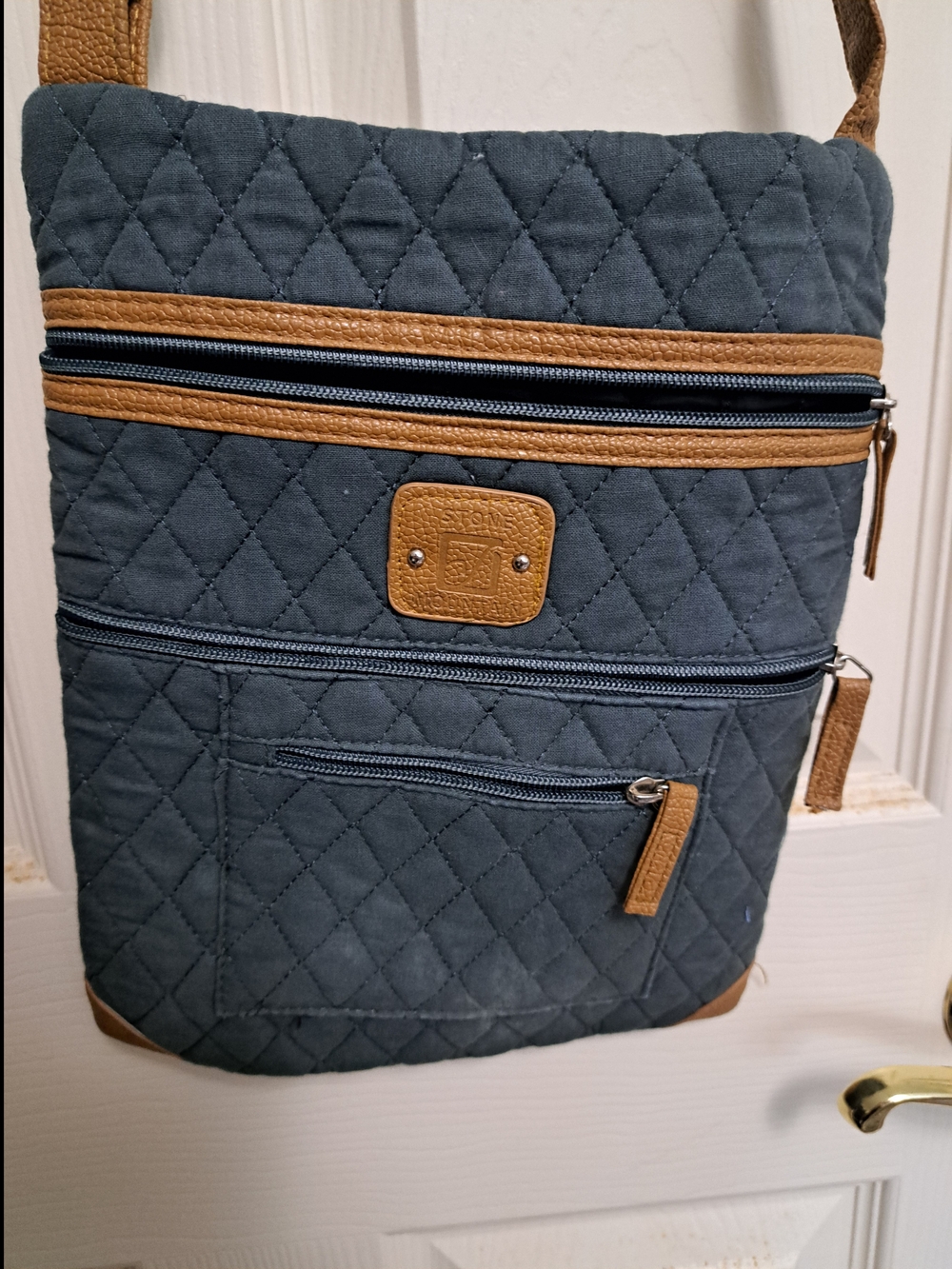 Stone Mountain Accessories Quilted Navy Crossbody with Tan Trim